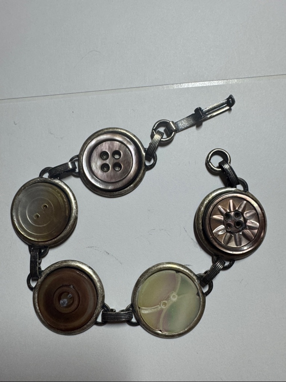 Button Link Bracelet - Multitone Brown & Cream